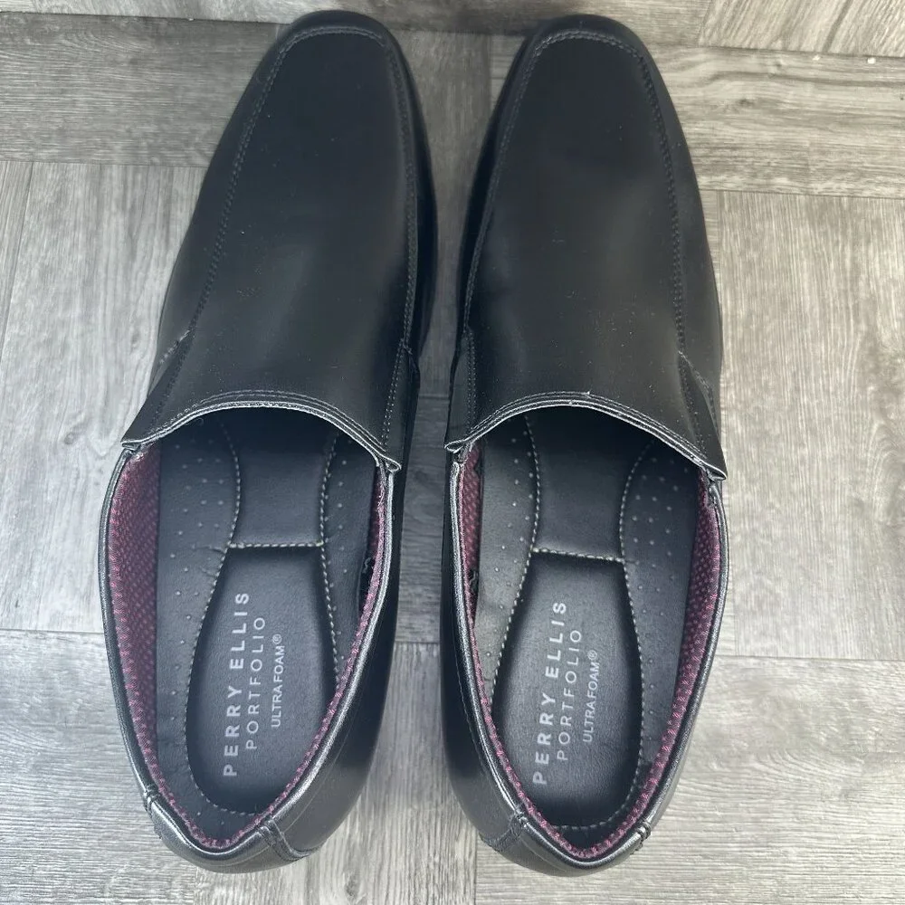Perry Ellis Men's size 10 Ultra Cush Pablo 4 Black Leather Slip On Dress Shoes